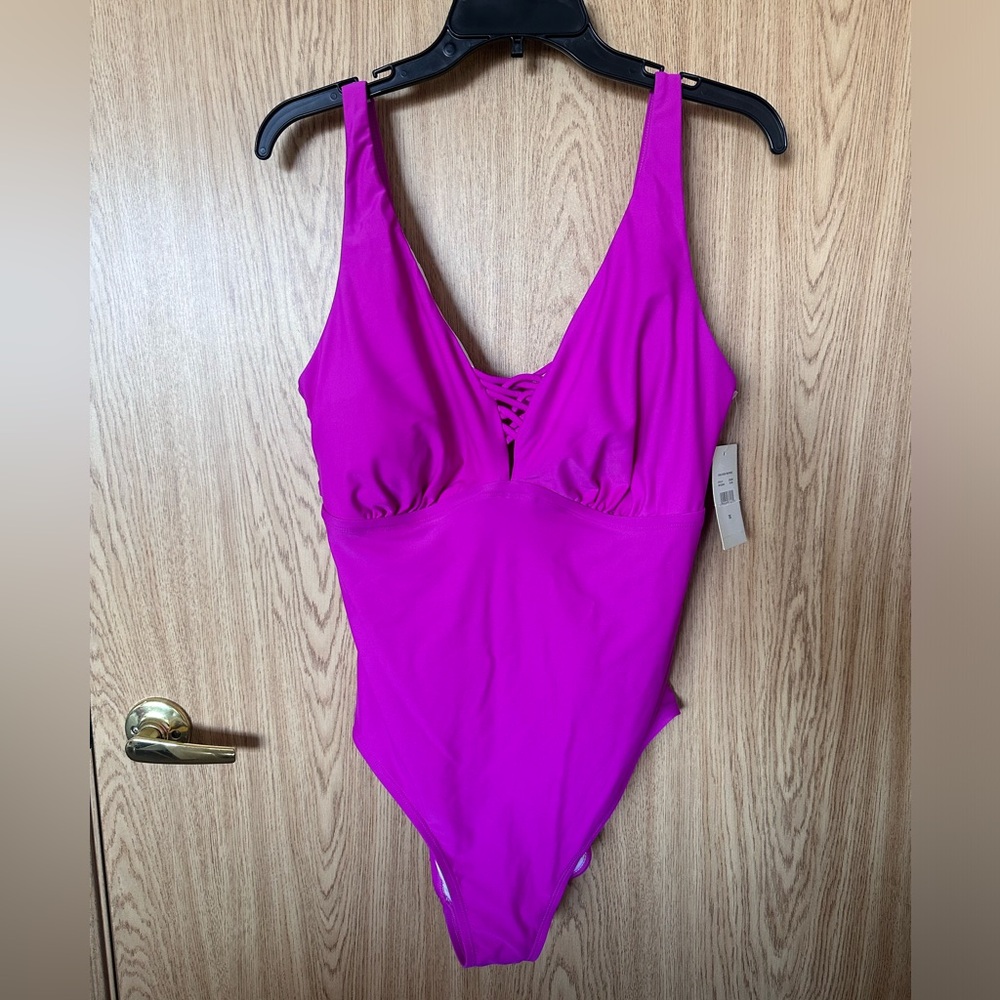 Island Rays Vibrant Plum Criss Cross One Piece Swimsuit Women’s 1X